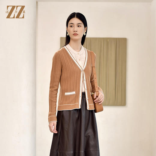 佐尔美2023春季新款 小香风100%绵羊毛纯色羊毛衫女E24MS05 商品图2