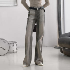 NUTH“谍照”｜牛仔裤水洗做旧分割线拼色直筒微喇裤