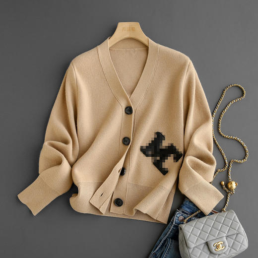 SJJ-羊毛V领长袖针织开衫毛衣 商品图6
