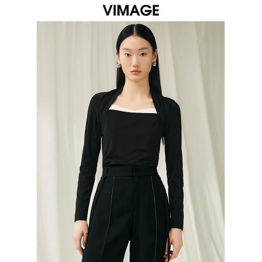 VIMAGE纬漫纪春季新款设计感小众修身小上衣女V1913507 商品图0