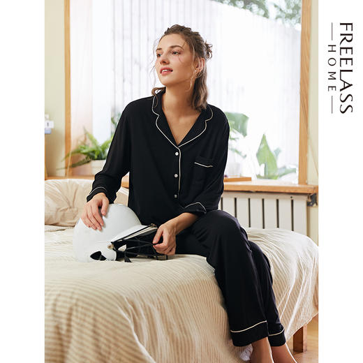 弗利少女睡衣女春夏薄款长袖情侣同款家居服 可外穿ins风套装2023年新款 商品图0