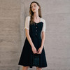 EITIE爱特爱春夏新款时尚气质V领收腰撞色A版显瘦连衣裙7307017 商品缩略图0