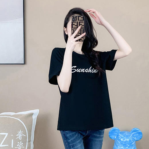 奢姿2025年夏装新款大码女装时尚圆领T恤胖妹妹刺绣字母上衣9932152654 商品图1