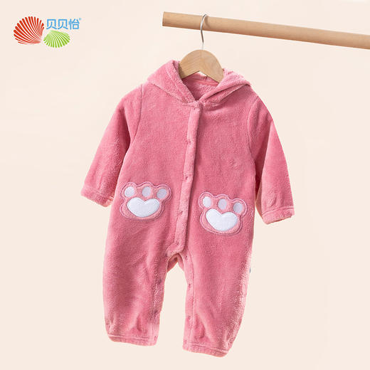 贝贝怡婴儿连体衣秋冬加绒保暖女宝宝哈衣爬服连帽衣服外穿冬装 商品图5