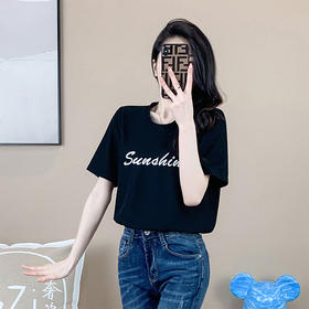 奢姿2025年夏装新款大码女装时尚圆领T恤胖妹妹刺绣字母上衣9932152654