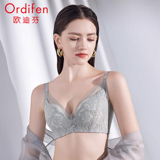 5F Ordifen欧迪芬 棉感蕾丝系列3/4罩无钢圈模杯款文胸 商品图0