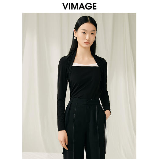 VIMAGE纬漫纪春季新款设计感小众修身小上衣女V1913507 商品图2