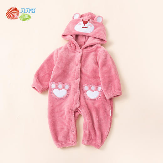 贝贝怡婴儿连体衣秋冬加绒保暖女宝宝哈衣爬服连帽衣服外穿冬装 商品图12