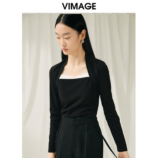 VIMAGE纬漫纪春季新款设计感小众修身小上衣女V1913507 商品图3