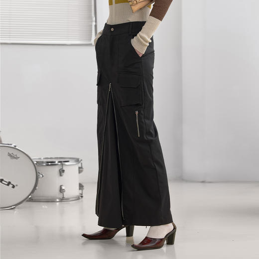 NUTH“思维分叉”｜黑色多口袋长裙结构拉链设计感半身裙 商品图0