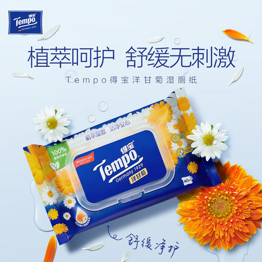 f『得宝Tempo』洋甘菊湿厕纸40片/包x3包 经期可用卫生清爽抽取式湿巾湿厕纸 商品图1