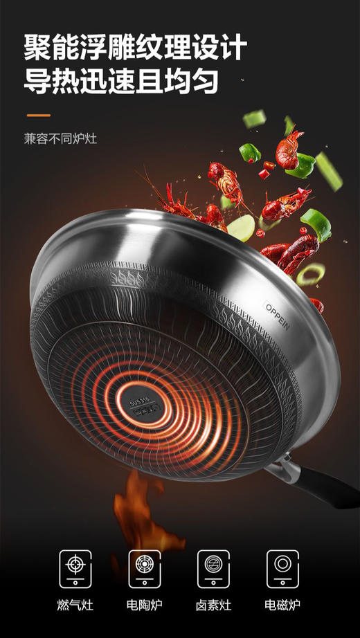 欧派厨房不粘锅炒锅家用煎炒煮炒菜锅316不锈钢微压平底锅 商品图3