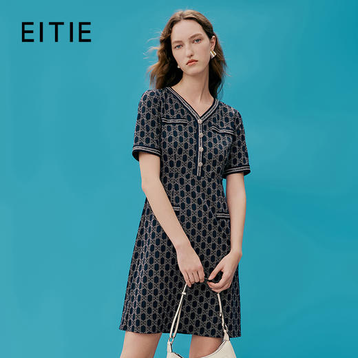 EITIE爱特爱春季新款气质优雅V领显瘦连衣裙7307024 商品图0