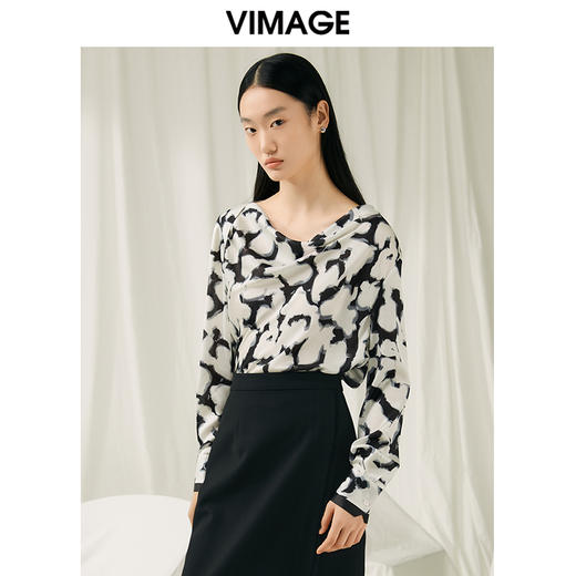 VIMAGE纬漫纪春季新品修身显瘦百搭印花小上衣V1913505 商品图2