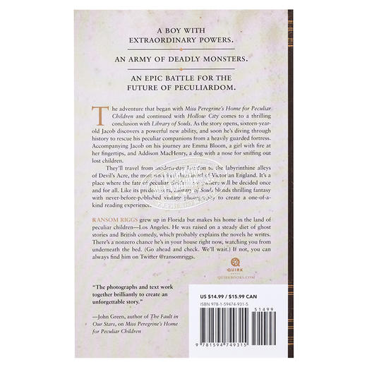 【中商原版】怪屋女孩3 英文原版 Miss Peregrine 3：Library Of Souls Ransom Riggs Random House US 商品图1