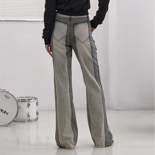 NUTH“谍照”｜牛仔裤水洗做旧分割线拼色直筒微喇裤 商品图3