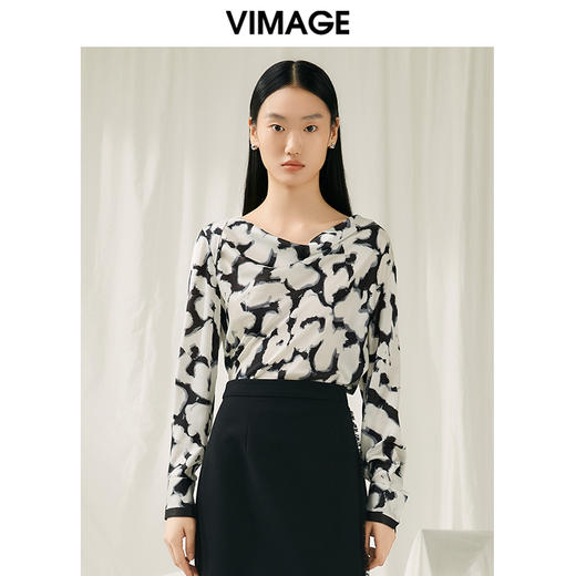 VIMAGE纬漫纪春季新品修身显瘦百搭印花小上衣V1913505 商品图1