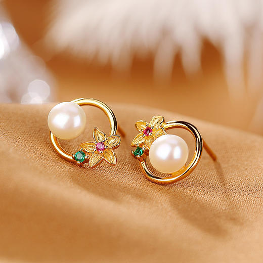 【曾经沧海】S925银镀金淡水珍珠花朵耳饰【CW-232412】2301 商品图1