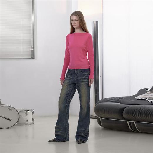 NUTH“玫瑰庞克”｜桃红色针织衫修身显瘦长袖打底上衣 商品图1