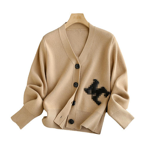 SJJ-羊毛V领长袖针织开衫毛衣 商品图4