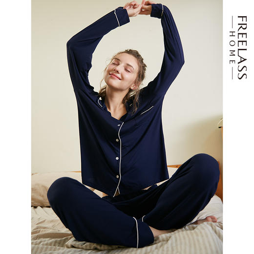 弗利少女睡衣女春夏薄款长袖情侣同款家居服 可外穿ins风套装2023年新款 商品图3