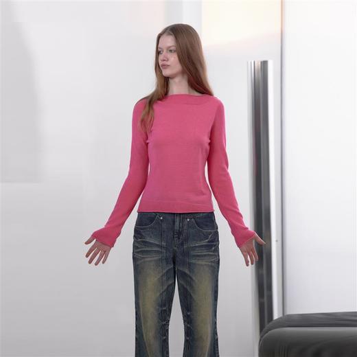 NUTH“玫瑰庞克”｜桃红色针织衫修身显瘦长袖打底上衣 商品图4