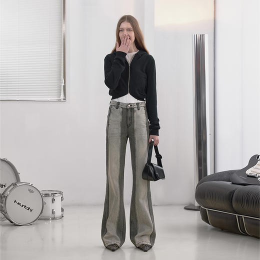 NUTH“谍照”｜牛仔裤水洗做旧分割线拼色直筒微喇裤 商品图5