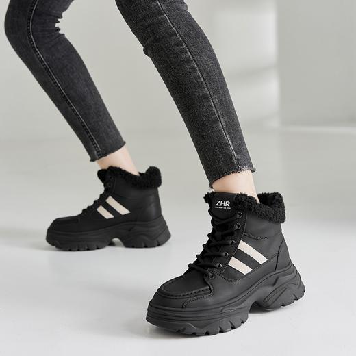ZHR高帮鞋女2023春季新款厚底棉鞋加绒时尚黑色休闲百搭显瘦女鞋 商品图7