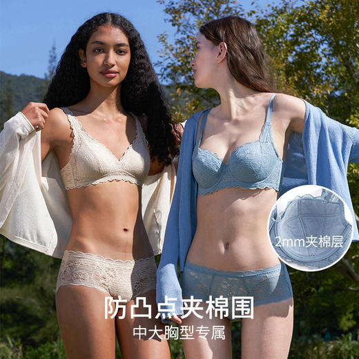 HSIA遐全罩杯内衣女2023新品夹棉防凸点大花全蕾丝薄胸罩大胸显小文胸【一路生花】 商品图1