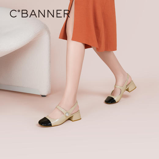 千百度女鞋夏季时装半凉优雅玛丽珍凉鞋粗跟单鞋后空通勤 A23223389 商品图2