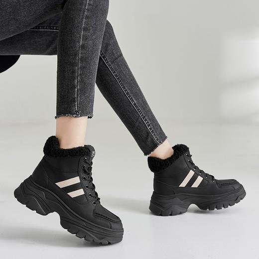 ZHR高帮鞋女2023春季新款厚底棉鞋加绒时尚黑色休闲百搭显瘦女鞋 商品图4