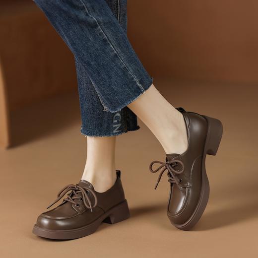 ZHR粗跟单鞋女2023年春季新款圆头乐福鞋复古英伦风厚底时尚女鞋 商品图1