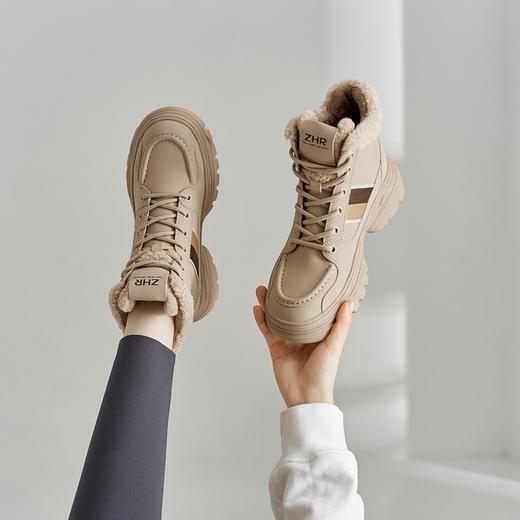 ZHR高帮鞋女2023春季新款厚底棉鞋加绒时尚黑色休闲百搭显瘦女鞋 商品图3