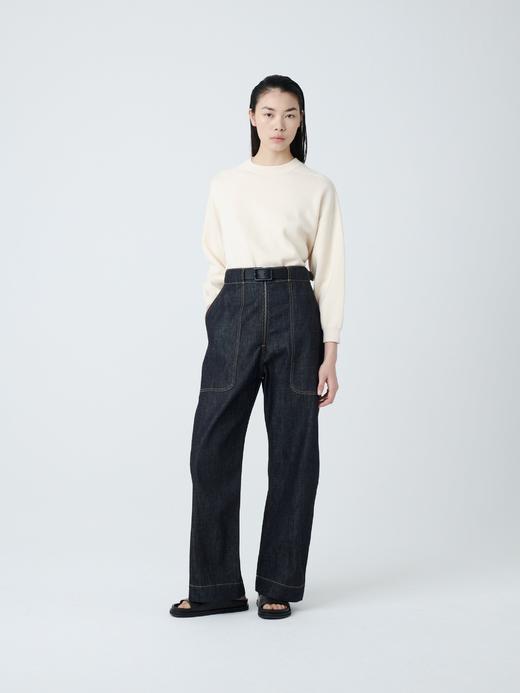 Studio Nicholson  深蓝色MEYER高腰阔腿工装裤 商品图0