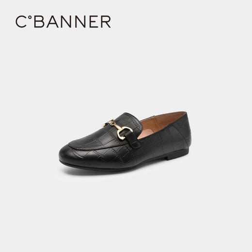 千百度女鞋春秋乐福鞋两穿豆豆鞋通勤平跟真皮小皮鞋气质 A23147535 商品图0