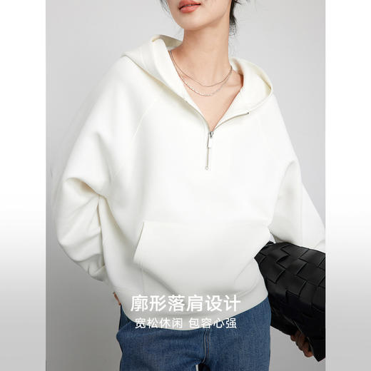 342608010-女装粉色半拉链卫衣女 美式复古空气层上衣 春季bf风连帽宽松外套 商品图3