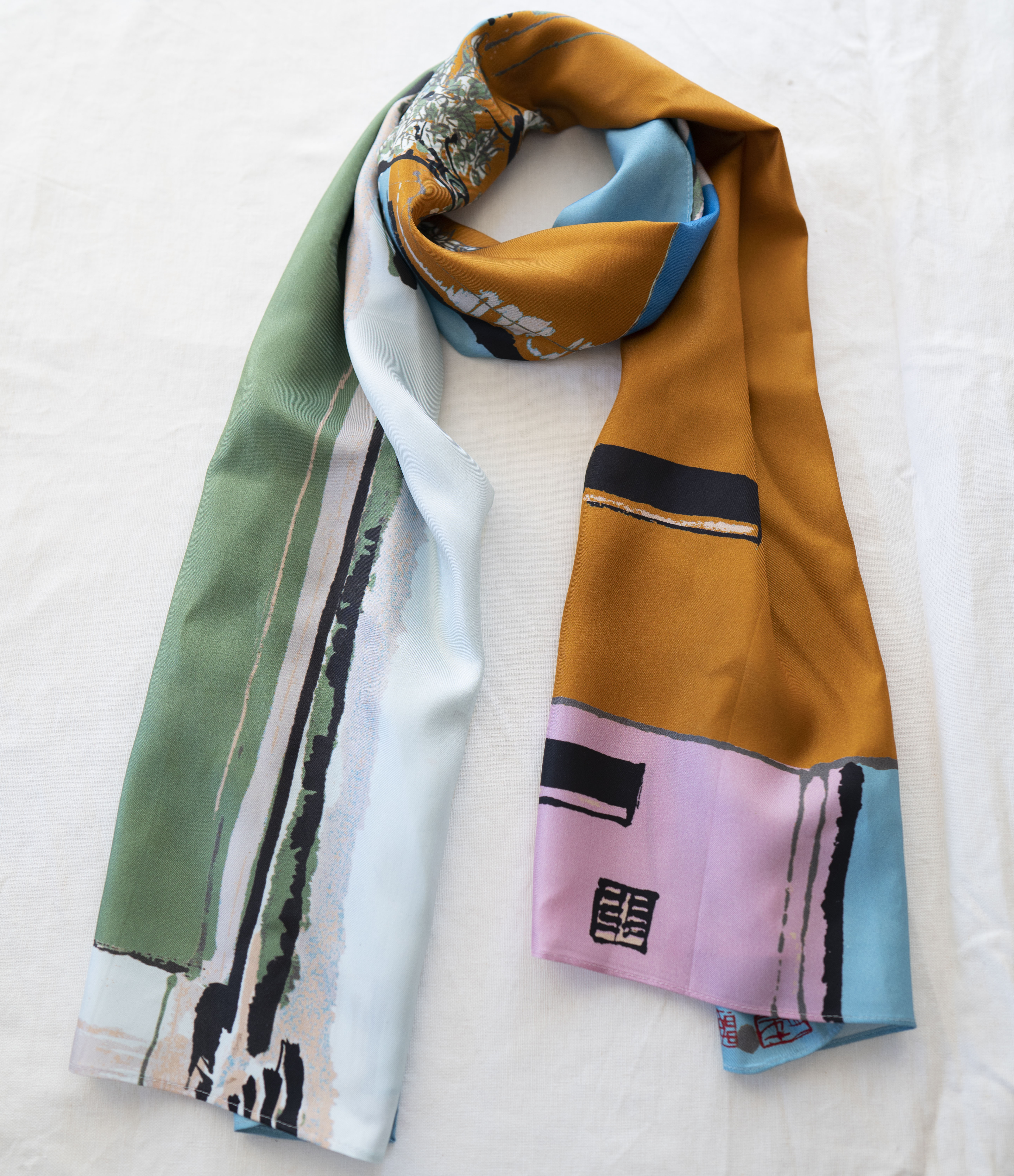 吴冠中艺术丝巾《双燕》长巾桑蚕丝