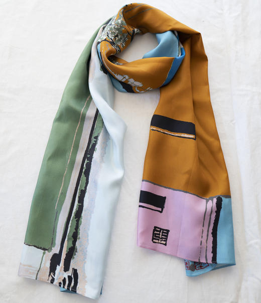 吴冠中艺术丝巾《双燕》长巾桑蚕丝 商品图0