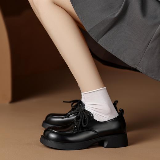 ZHR粗跟单鞋女2023年春季新款圆头乐福鞋复古英伦风厚底时尚女鞋 商品图6