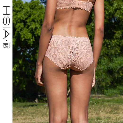 HSIA遐中腰平角裤大花全蕾丝短裤亲肤透气无痕纯棉裆底性感内裤女【一路生花】 商品图0