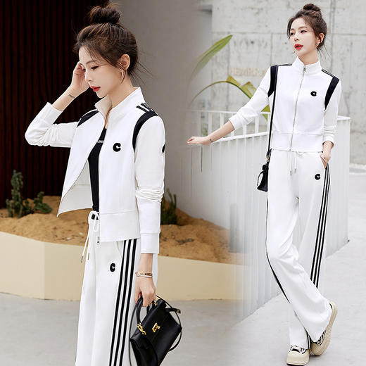 休闲运动套装女秋冬，新款人棉时尚设计感运动服两件套潮HR-GJC2310 商品图1