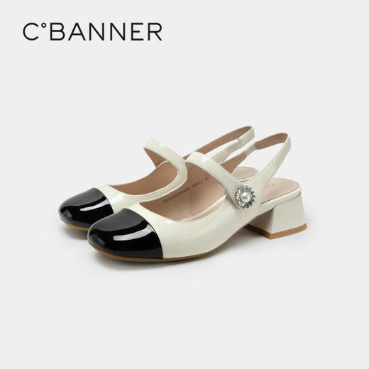 千百度女鞋夏季时装半凉优雅玛丽珍凉鞋粗跟单鞋后空通勤 A23223389 商品图4