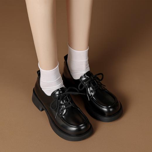 ZHR粗跟单鞋女2023年春季新款圆头乐福鞋复古英伦风厚底时尚女鞋 商品图5