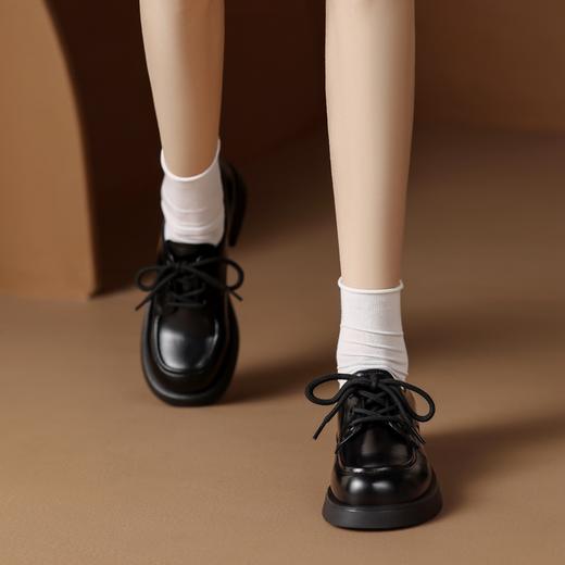 ZHR粗跟单鞋女2023年春季新款圆头乐福鞋复古英伦风厚底时尚女鞋 商品图4