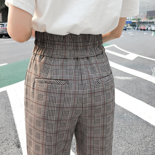 欧芮儿坠感阔腿裤直筒高腰秋装2019款女装女裤子格子九分裤直筒裤 商品图2