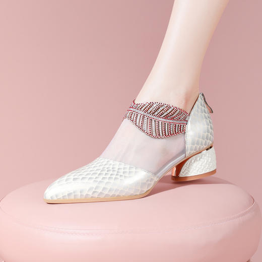 舒适百搭，网纱拼接粗跟低跟凉鞋YSML-A027-K410 商品图2