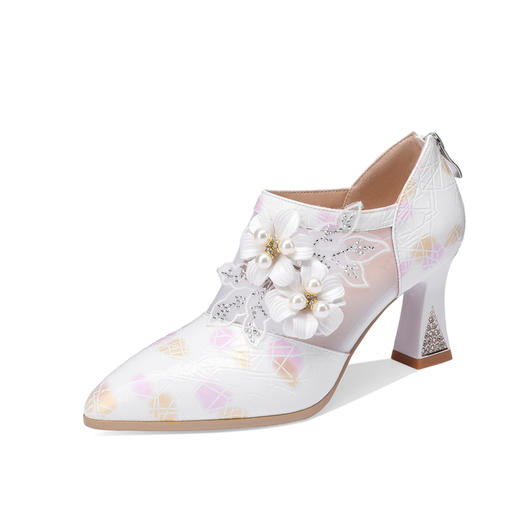 时尚个性，压花皮高跟网纱拼接凉鞋YSML-A025-K441-1 商品图6