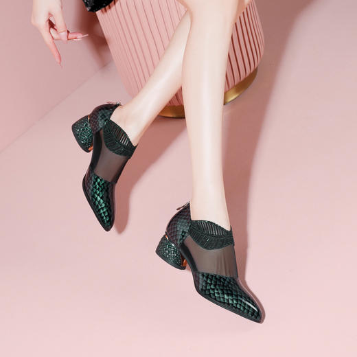 舒适百搭，网纱拼接粗跟低跟凉鞋YSML-A027-K410 商品图1