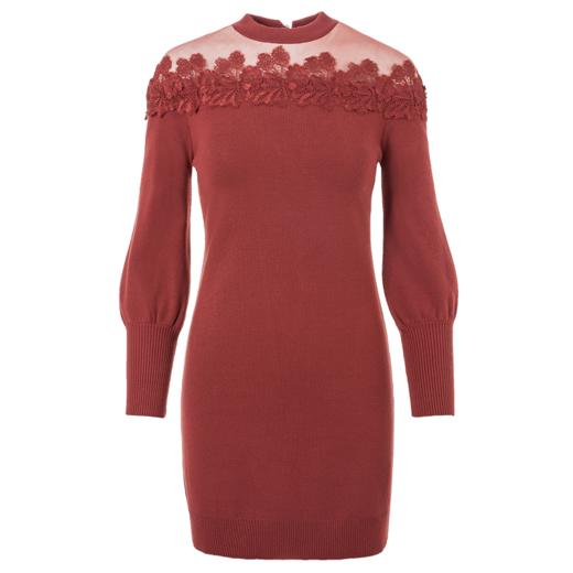 欧芮儿2019秋装毛衣裙中长款蕾丝拼接针织连衣裙女宽松打底 商品图3