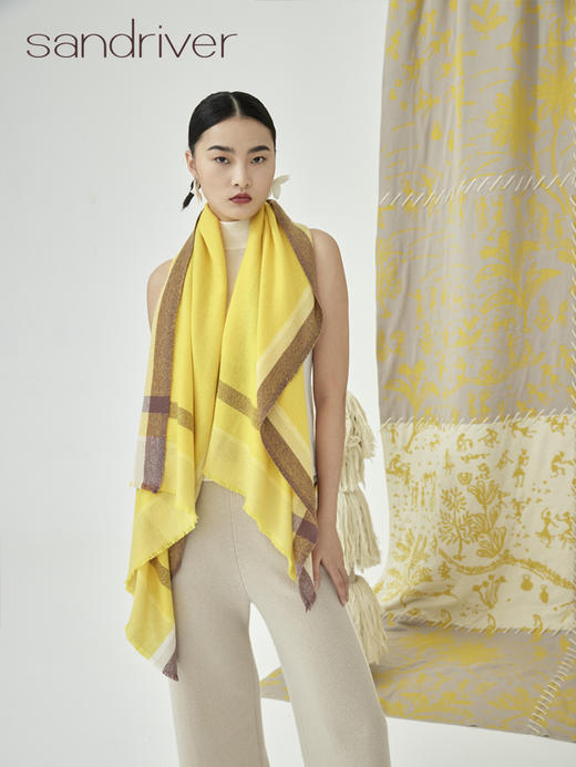 边框撞色羊绒围巾 SJF93P727A 商品图4